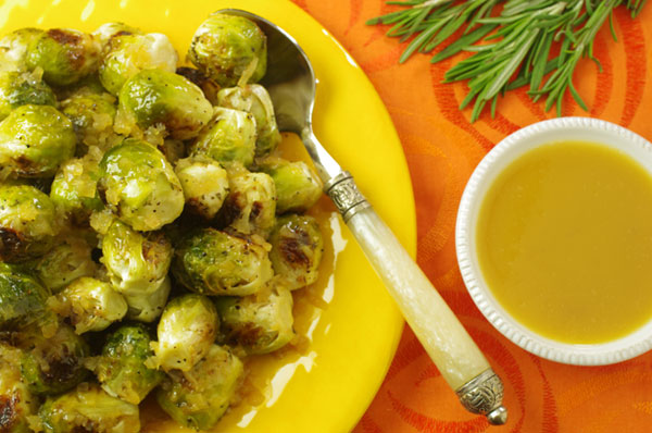 Brussels Sprouts with Toasted Walnuts and Apple Cider-Chile Butter Sauce
