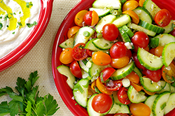 Tomato & Pickled Green Bean Salad with Whipped Feta