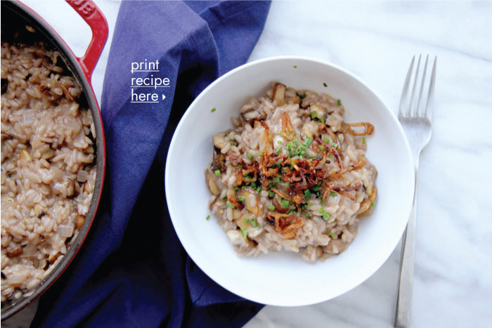 Savory Mushroom Risotto with Crispy Shallots and Chives