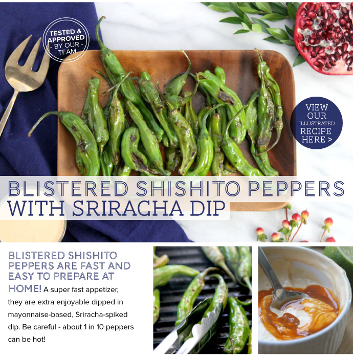 Blistered Shishito Peppers with Sriracha Dip