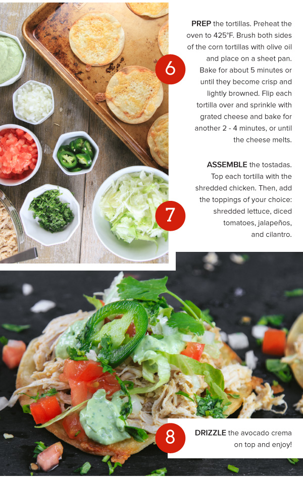 Chicken Tostadas with Avocado Crema