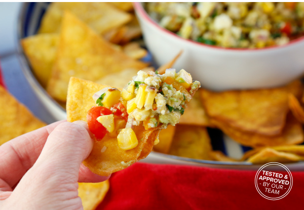 Grilled Corn Salsa with Fried Tortilla Chips