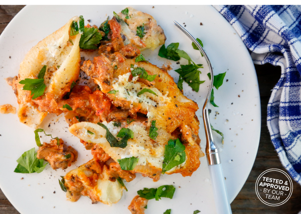 Cheesy Stuffed Shells in a Creamy Tomato Mushroom Sauce